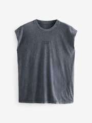 Charcoal Grey Wash 100% Cotton Cut Off Vest - Image 5 of 7