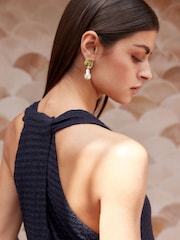 Navy V-Neck Textured Maxi Summer Jersey Dress - Image 4 of 6