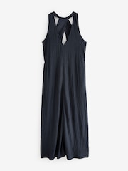 Navy V-Neck Textured Maxi Summer Jersey Dress - Image 5 of 6