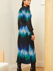 Love & Roses Blue Smudge Chiffon Long Sleeve Midi Dress - Image 3 of 4