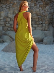 Lime Green V-Neck Textured Maxi Summer Jersey Dress - Image 2 of 5