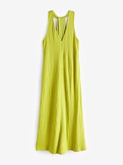 Lime Green V-Neck Textured Maxi Summer Jersey Dress - Image 4 of 5