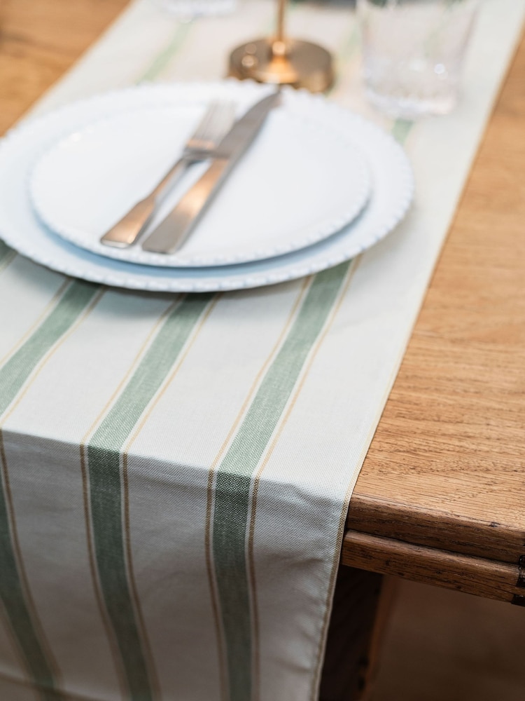 Avalon Home Sage Ticking Stripe Table Runner - Image 1 of 6
