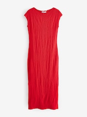 Red Short Sleeve Textured Column Jersey Dress - Image 5 of 6