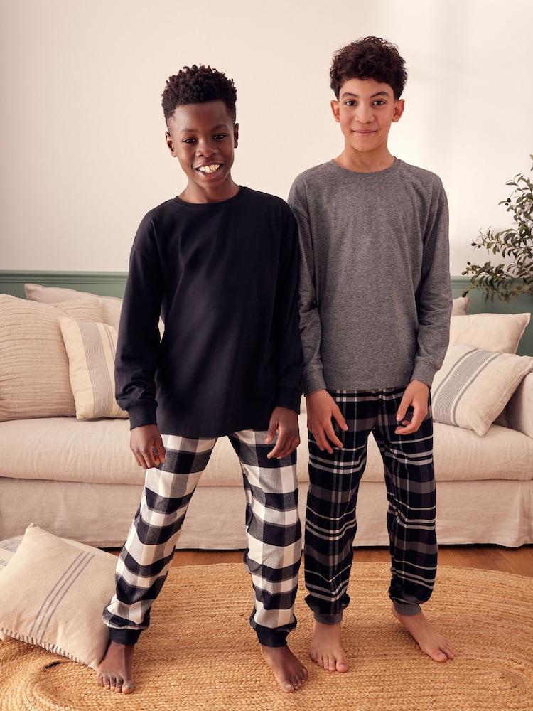 Monochrome 2 Pack Long Sleeve Woven Check Pyjamas (3-16yrs) - Image 1 of 7