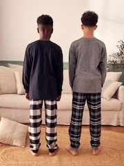 Monochrome 2 Pack Long Sleeve Woven Check Pyjamas (3-16yrs) - Image 3 of 7
