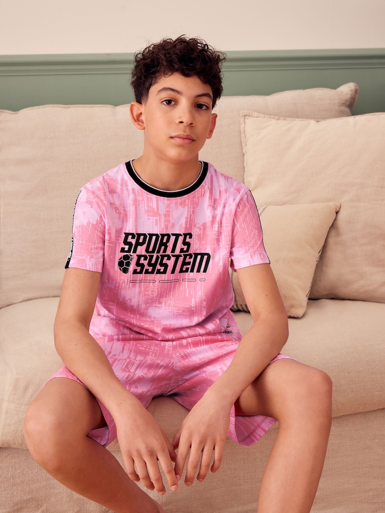Pink Football Single Short 100% Cotton Pyjamas (4-16yrs) - Image 1 of 8