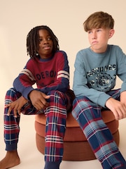 Red/Blue Varsity 2 Pack Long Sleeve Woven Check Pyjamas (3-16yrs) - Image 1 of 7