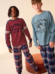 Red/Blue Varsity 2 Pack Long Sleeve Woven Check Pyjamas (3-16yrs) - Image 2 of 7