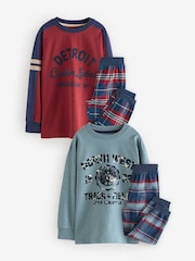 Red/Blue Varsity 2 Pack Long Sleeve Woven Check Pyjamas (3-16yrs) - Image 3 of 7