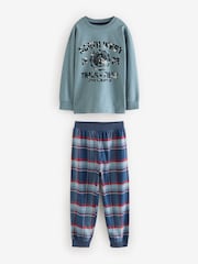 Red/Blue Varsity 2 Pack Long Sleeve Woven Check Pyjamas (3-16yrs) - Image 4 of 7
