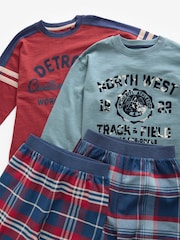 Red/Blue Varsity 2 Pack Long Sleeve Woven Check Pyjamas (3-16yrs) - Image 7 of 7