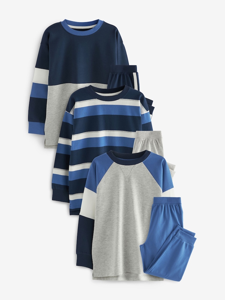 Blau/Marine/Grau - 3er-Pack Langarm-Pyjamas (3–16 Jahre) - Bild 2 von 8