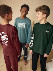 Blue/Grey Text 3 Pack Long Sleeve Pyjamas (3-16yrs) - Image 1 of 12