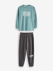 Blue/Grey Text 3 Pack Long Sleeve Pyjamas (3-16yrs) - Image 10 of 12