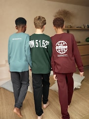 Blue/Grey Text 3 Pack Long Sleeve Pyjamas (3-16yrs) - Image 3 of 12