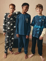 Blue/Grey Tie Dye Mock Sleeve Skateboard Long Sleeve Pyjamas 3 Pack (4-16yrs) - Image 1 of 9
