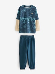Blue/Grey Tie Dye Mock Sleeve Skateboard Long Sleeve Pyjamas 3 Pack (4-16yrs) - Image 7 of 9
