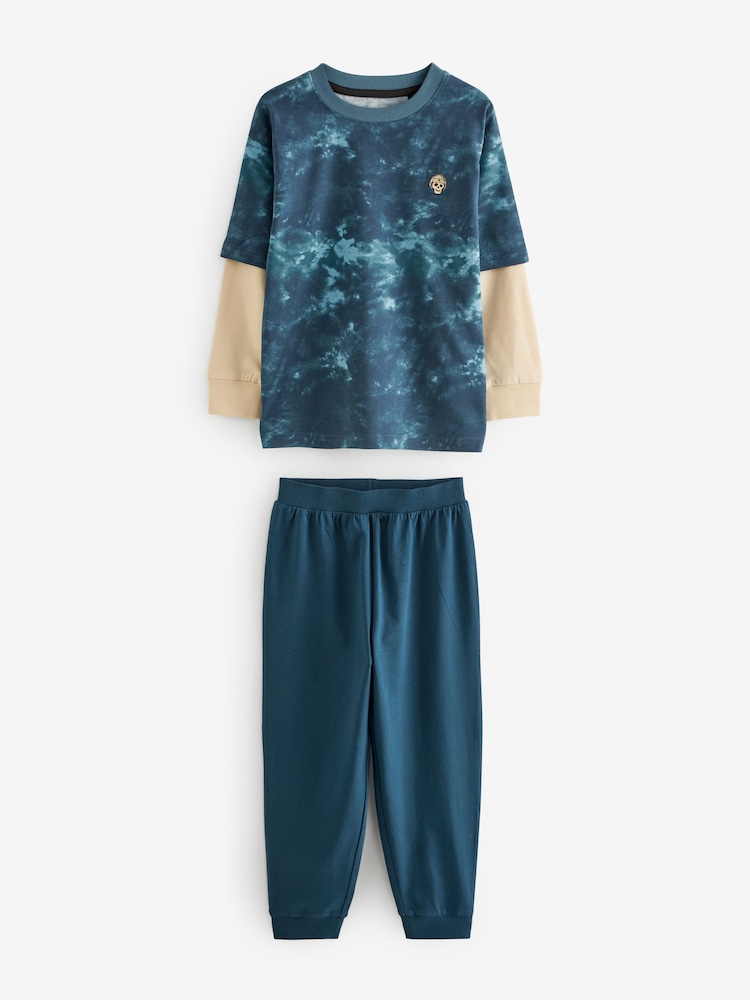 Niebiesko-szara z efektem tie-dye i imitowanymi rękawami - Zestaw 3 piżam z długim rękawem (4–16 lat) - Image 7 of 9