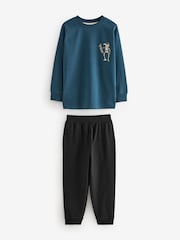 Blue/Grey Tie Dye Mock Sleeve Skateboard Long Sleeve Pyjamas 3 Pack (4-16yrs) - Image 8 of 9