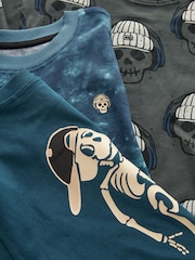 Blue/Grey Tie Dye Mock Sleeve Skateboard Long Sleeve Pyjamas 3 Pack (4-16yrs) - Image 9 of 9