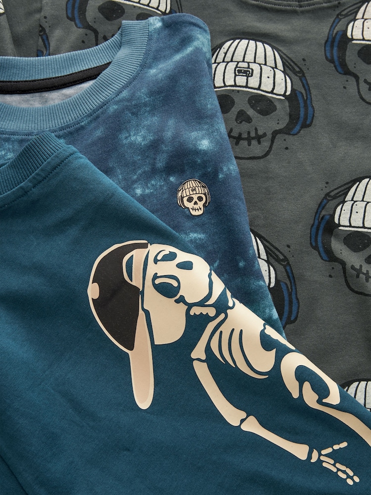 Blue/Grey Tie Dye Mock Sleeve Skateboard Long Sleeve Pyjamas 3 Pack (4-16yrs) - Image 9 of 9