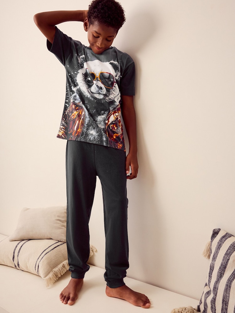Black Panda Single 100% Cotton Pyjamas (3-16yrs) - Image 1 of 8