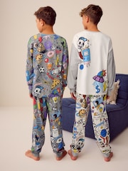 Grey/White Doodle Character 100% Cotton Long Sleeve Pyjamas 2 Pack (3-16yrs) - Image 2 of 9
