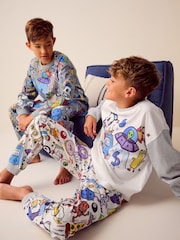 Grey/White Doodle Character 100% Cotton Long Sleeve Pyjamas 2 Pack (3-16yrs) - Image 3 of 9