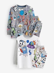 Grey/White Doodle Character 100% Cotton Long Sleeve Pyjamas 2 Pack (3-16yrs) - Image 5 of 9
