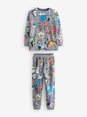 Grey/White Doodle Character 100% Cotton Long Sleeve Pyjamas 2 Pack (3-16yrs) - Image 6 of 9