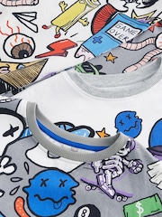 Grey/White Doodle Character 100% Cotton Long Sleeve Pyjamas 2 Pack (3-16yrs) - Image 8 of 9