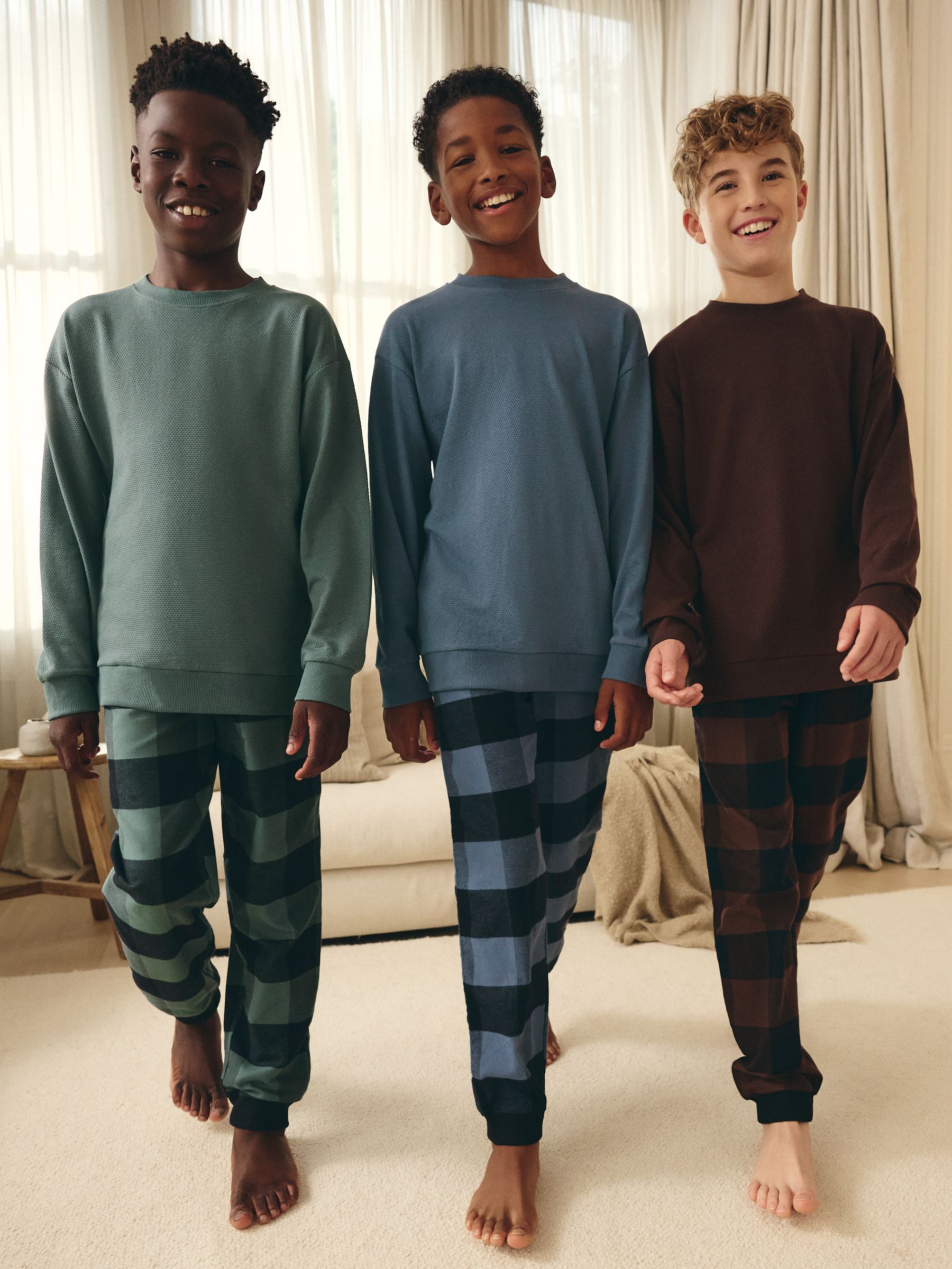 Buy Blue/Green/Brown Woven Check Pyjamas 3 Pack (3-16yrs) from the Next ...
