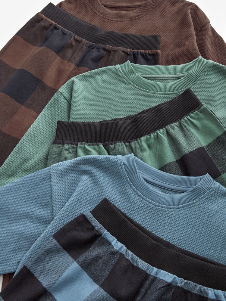 Blue/Green/Brown Woven Check Pyjamas 3 Pack (3-16yrs) - Image 9 of 10