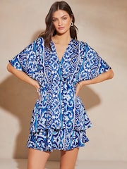 Marineblau/blau - Lipsy Holiday Minikleid mit V-Ausschnitt - Bild 1 von 4