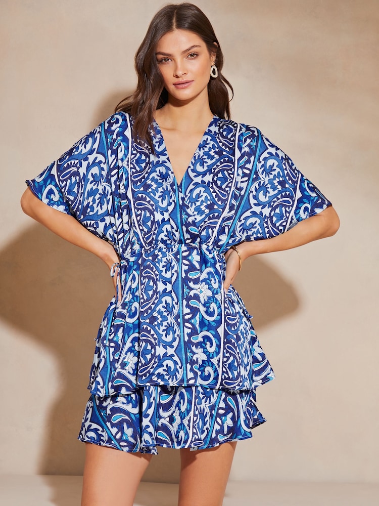 Marineblau/blau - Lipsy Holiday Minikleid mit V-Ausschnitt - Bild 1 von 4