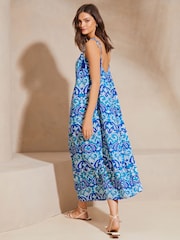Lipsy Navy Blue Palm Crinkle Holiday Maxi Dress - Image 2 of 4