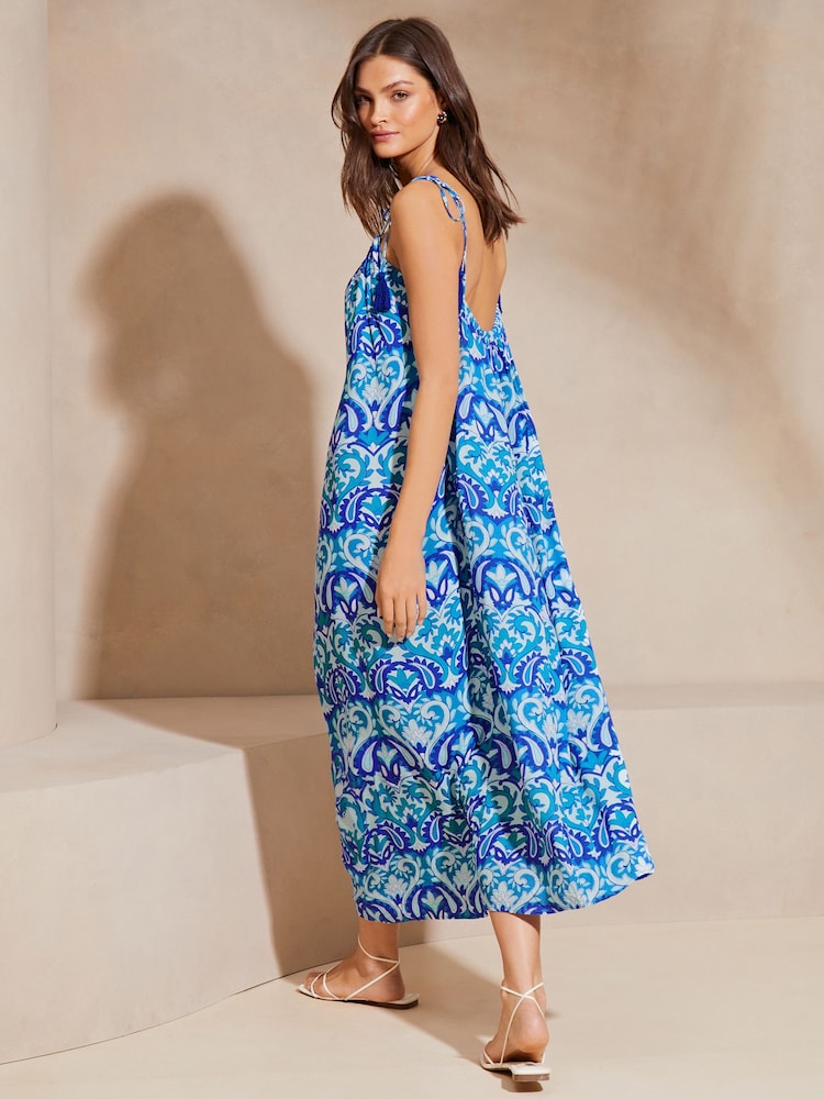 Lipsy Navy Blue Palm Crinkle Holiday Maxi Dress - Image 2 of 4