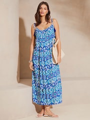 Lipsy Navy Blue Palm Crinkle Holiday Maxi Dress - Image 3 of 4