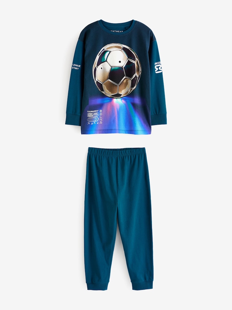 Blue Football 2 Pack Long Sleeve Pyjamas (3-16yrs) - Image 5 of 7
