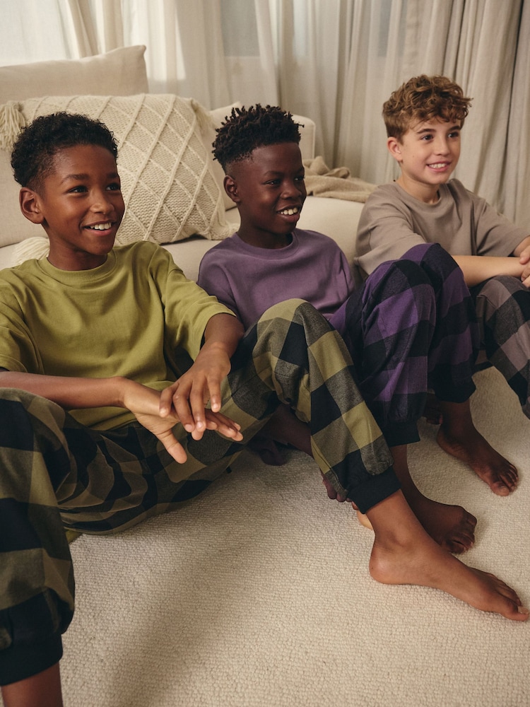 Purple/Neutral/Citrine Yellow Short Sleeve Woven Bottom 100% Cotton Pyjamas 3 Pack (3-16yrs) - Image 2 of 9