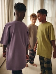 Purple/Neutral/Citrine Yellow Short Sleeve Woven Bottom 100% Cotton Pyjamas 3 Pack (3-16yrs) - Image 3 of 9