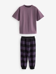 Purple/Neutral/Citrine Yellow Short Sleeve Woven Bottom 100% Cotton Pyjamas 3 Pack (3-16yrs) - Image 5 of 9