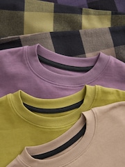 Purple/Neutral/Citrine Yellow Short Sleeve Woven Bottom 100% Cotton Pyjamas 3 Pack (3-16yrs) - Image 8 of 9