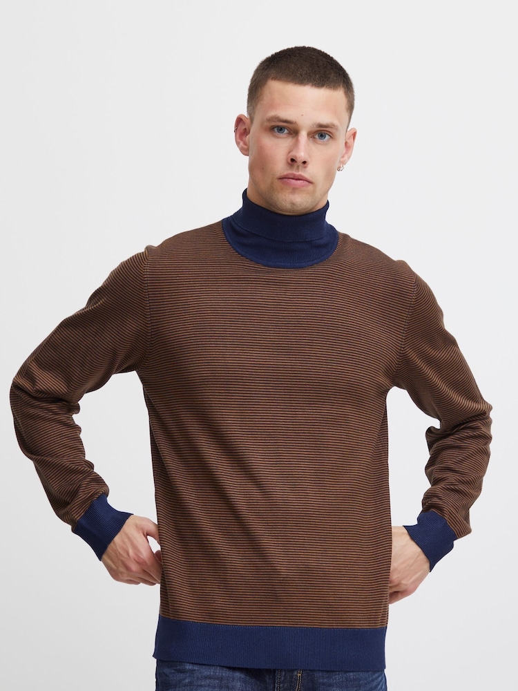 Blend Brown Lightweight Funnel Neck Knit Jumper - Image 1 of 5 Blend Brown Lightweight Funnel Neck Knit Jumper - Image 1 of 5