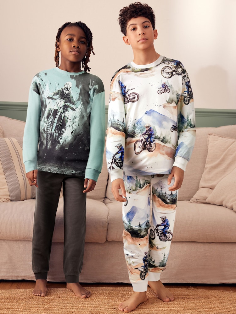 Moto blanche/bleue - Lot de 2 pyjamas à manches longues (3-16ans) - Image 1 de 6