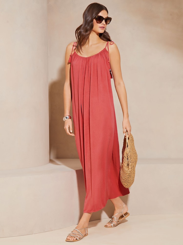 Lipsy Pink Palm Crinkle Holiday Maxi Dress - Image 1 of 4 Lipsy Pink Palm Crinkle Holiday Maxi Dress - Image 1 of 4