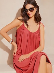 Lipsy Pink Palm Crinkle Holiday Maxi Dress - Image 3 of 4