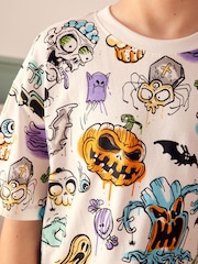 White/Black Halloween Single Short Sleeve 100% Cotton Pyjamas (3-16yrs) - Image 4 of 6