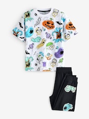 White/Black Halloween Single Short Sleeve 100% Cotton Pyjamas (3-16yrs) - Image 5 of 6